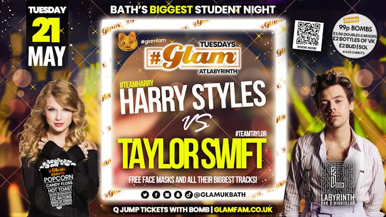 Glam - Bath's Biggest Student Night - Taylor vs Harry 🤔 | Tuesdays at Labs 