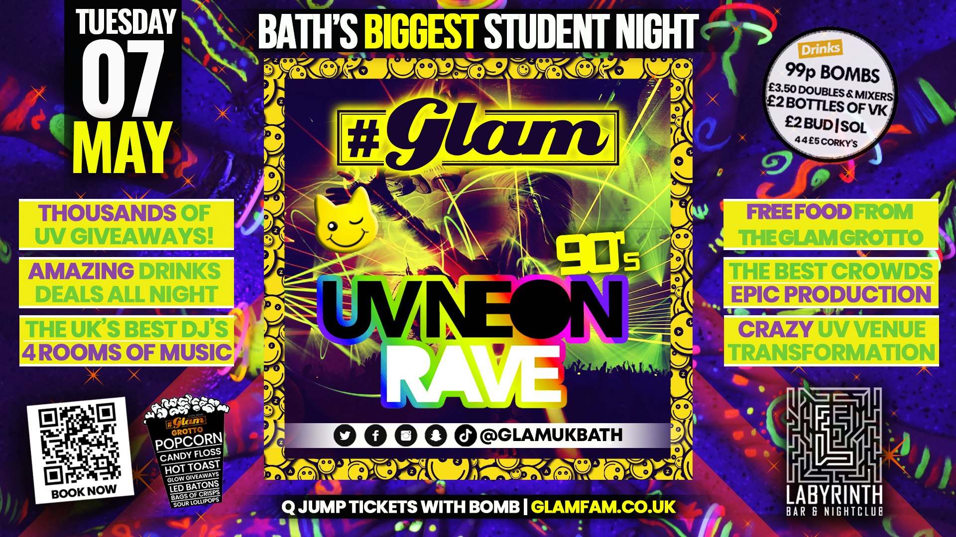 Glam – Bath’s Biggest Student Night – UV Neon Rave 💫  | Tuesdays at Labs
