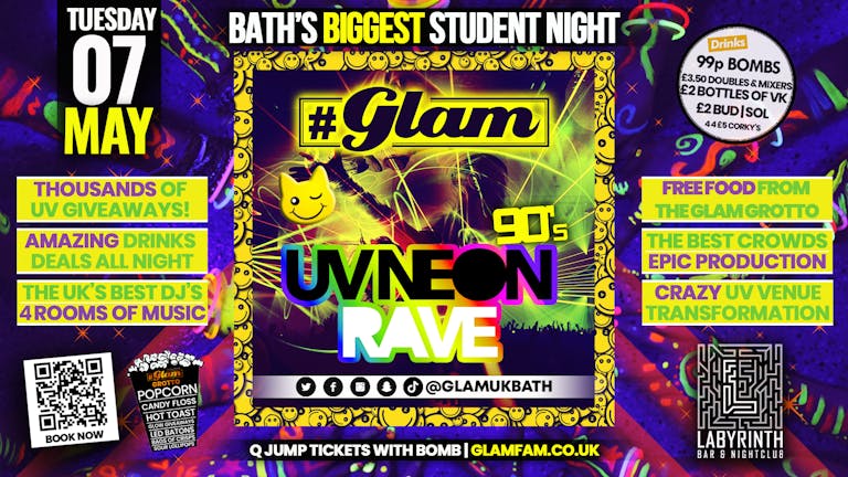 Glam - Bath's Biggest Student Night - UV Neon Rave 💫  | Tuesdays at Labs 