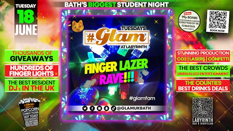 Glam - Bath's Biggest Student Night - Finger Lazer Rave | Tuesdays at Labs 