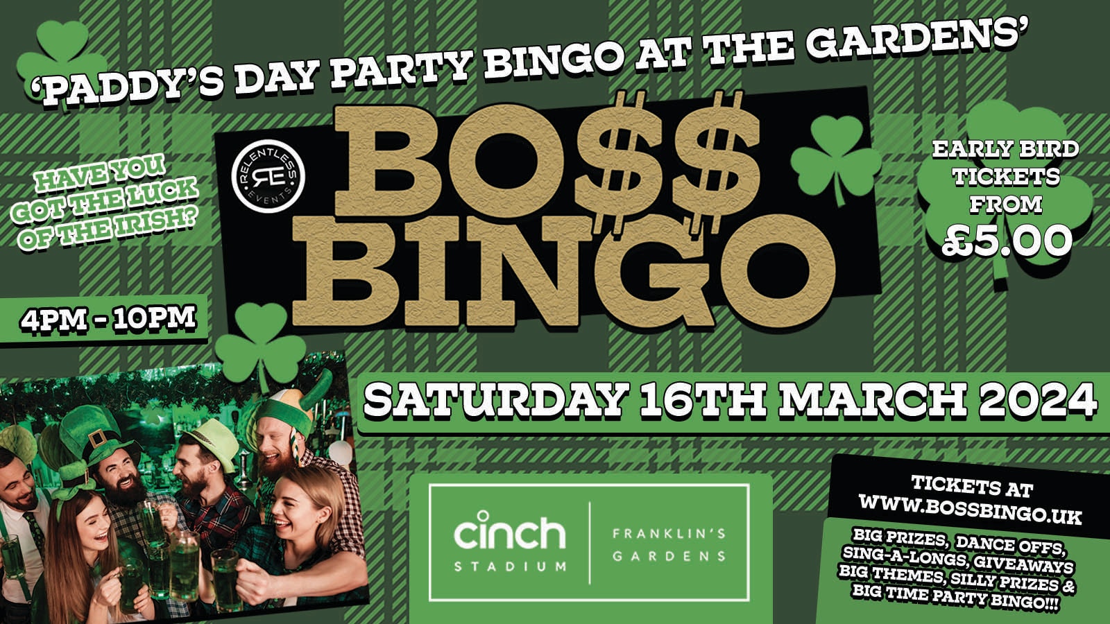 BO$$ BINGO ‘PADDY’S DAY’ PARTY BINGO AT CINCH STADIUM FRANKLINS GARDENS!