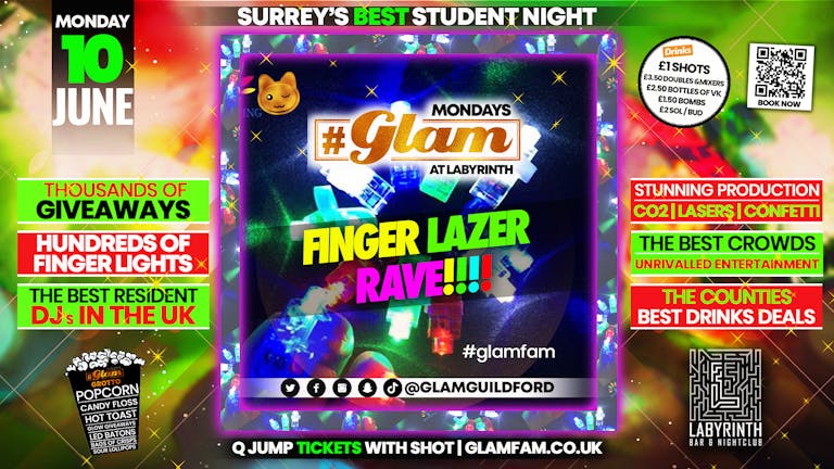 Glam - Surrey's Best Student Events! Finger Lazer Rave 💡
