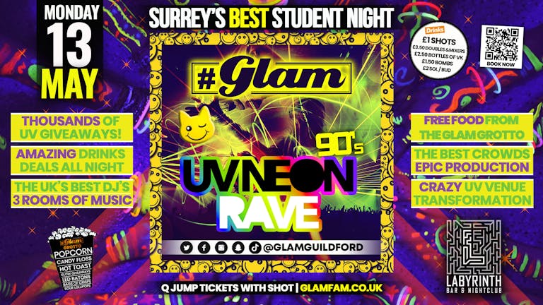 Glam - Surrey's Best Student Events! 90's UV Neon Rave 💫