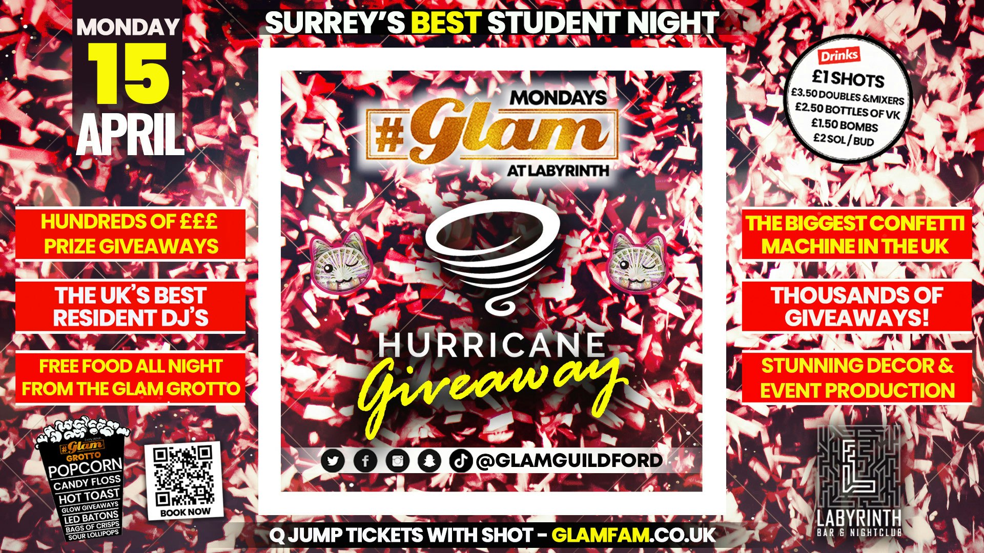 Glam – Surrey’s Best Student Events! Welcome Back Hurricaine Confetti Party! 🎊