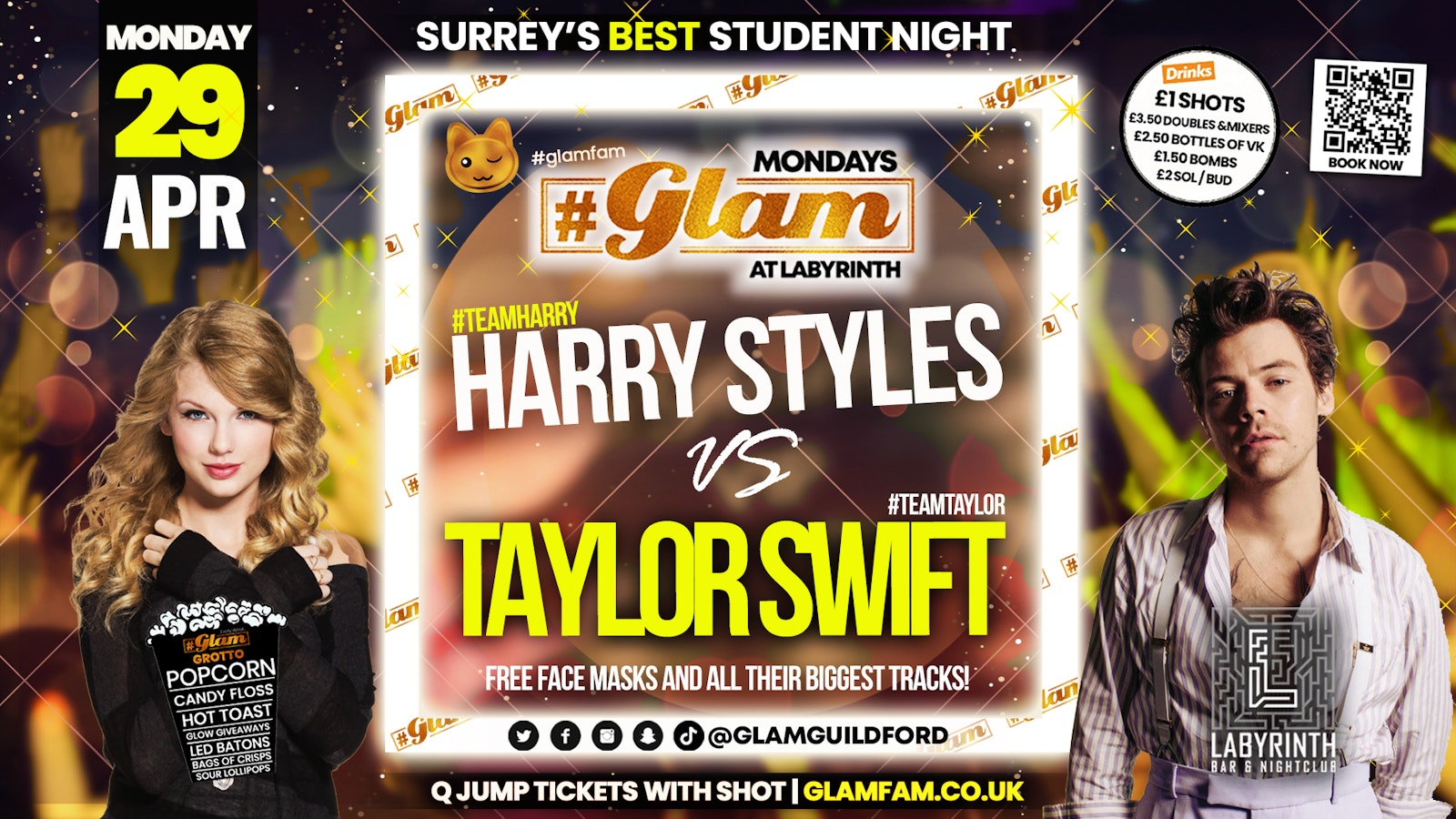 Glam – Surrey’s Best Student Events! Taylor vs Harry 🤔 Mondays at Labs 