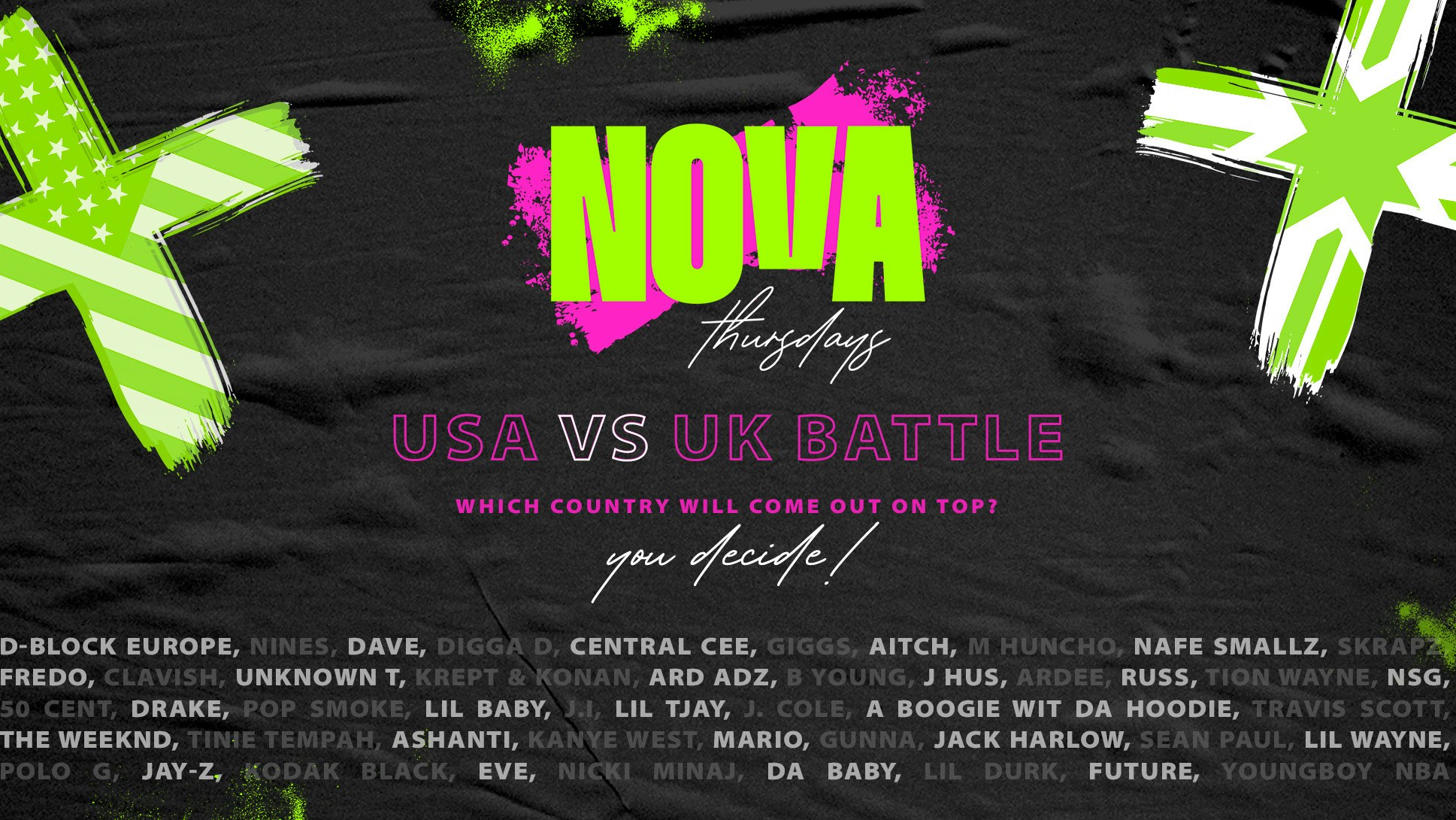 NOVA THURSDAY’S –  🇺🇸 USA V UK 🇬🇧