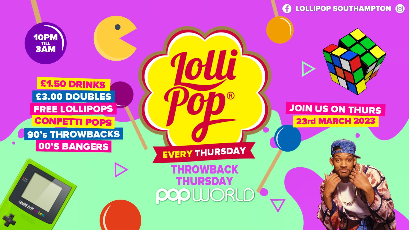 Lollipop Thursdays • Throwback Thursday • £1.50 Drinks • Popworld