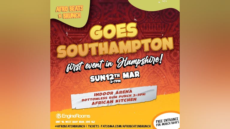 SOUTHAMPTON - Afrobeats N Brunch - Sun 12th March UK TOUR