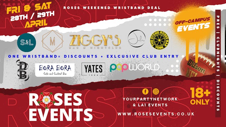 Roses 2023 - SATURDAY Wristband - Bar Crawl, Pres, Club Nights, VIP and Exclusive Discounts