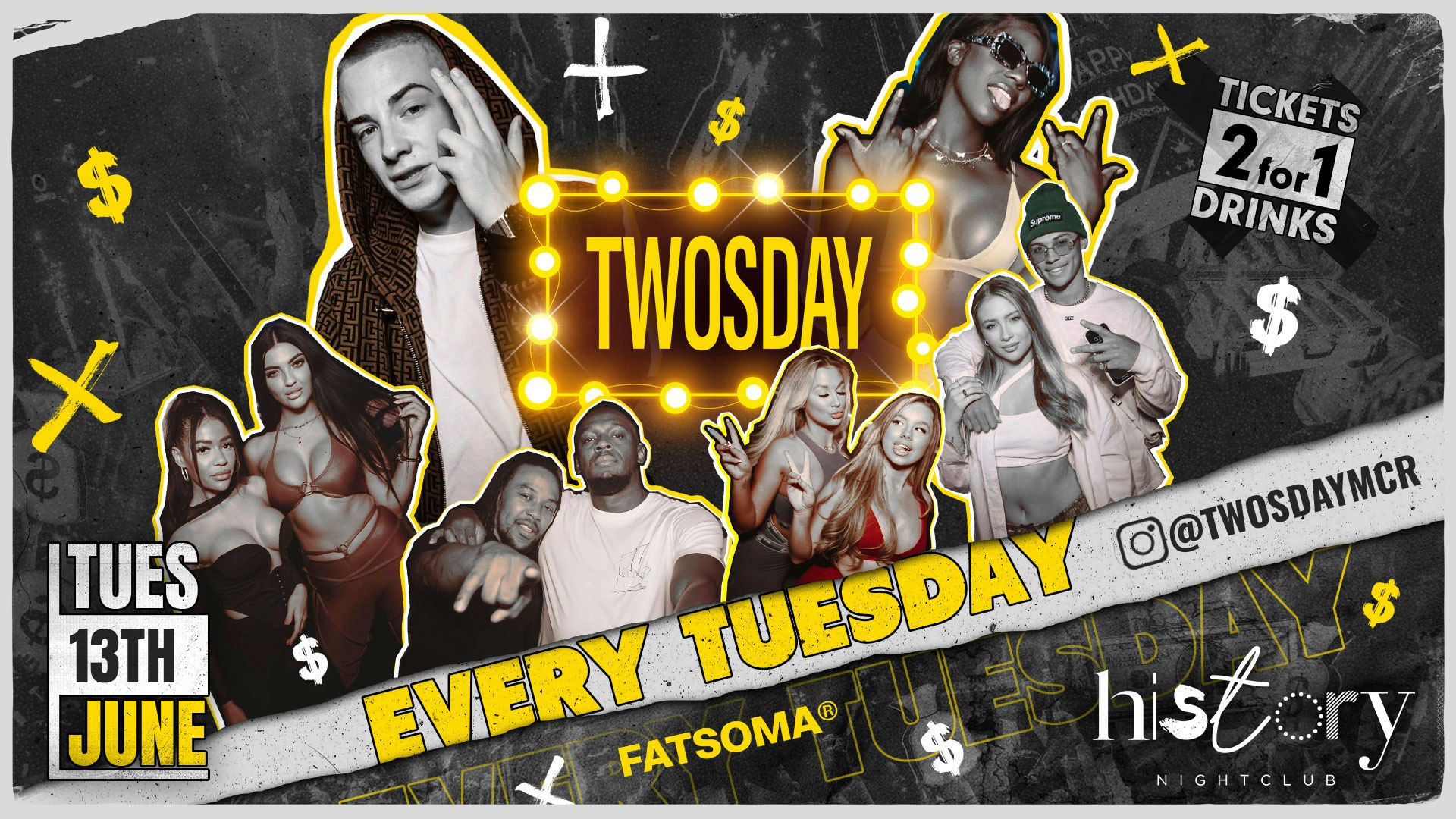TWOSDAY 🏆 HISTORY – Manchester’s Favourite Tuesday 🫶 2FOR1 DRINKS & FREE TICKETS 💰