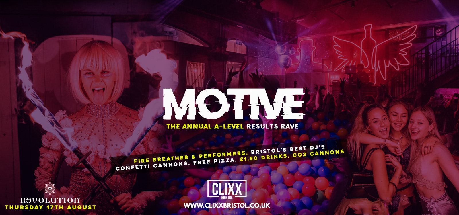 MOTIVE – The Annual A-Level Results Rave –  £2 Tickets – FREE PIZZA + £1.50 WKD’s