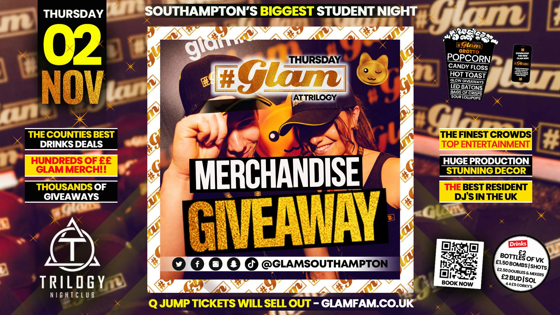 🐾 TONIGHT 🐾 Glam – Southampton’s Biggest Student Night – Glam Merchandise Giveaway!