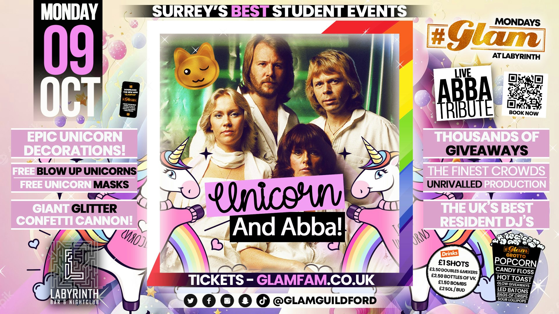 Glam – Unicorn Party Feat Abba Tribute and Rodeo Bull!