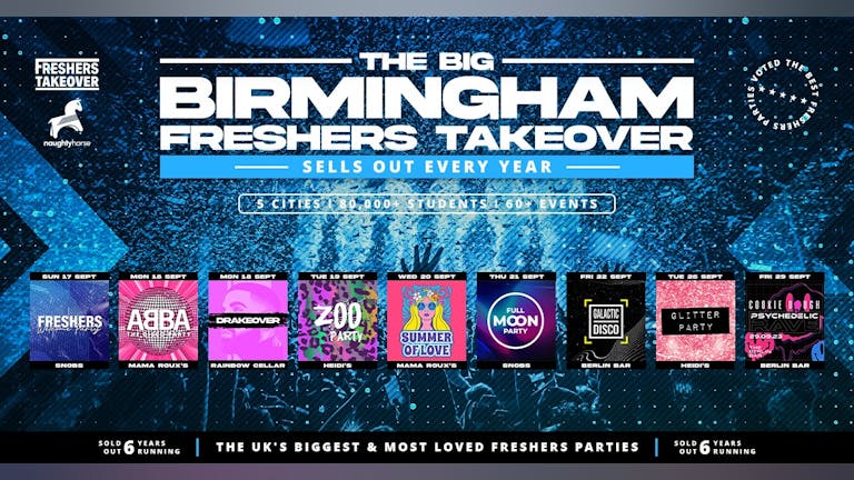 Birmingham Freshers Week 2023 Wristband Freshers  Takeover X Naughtyhorse - All 9 Parties 
