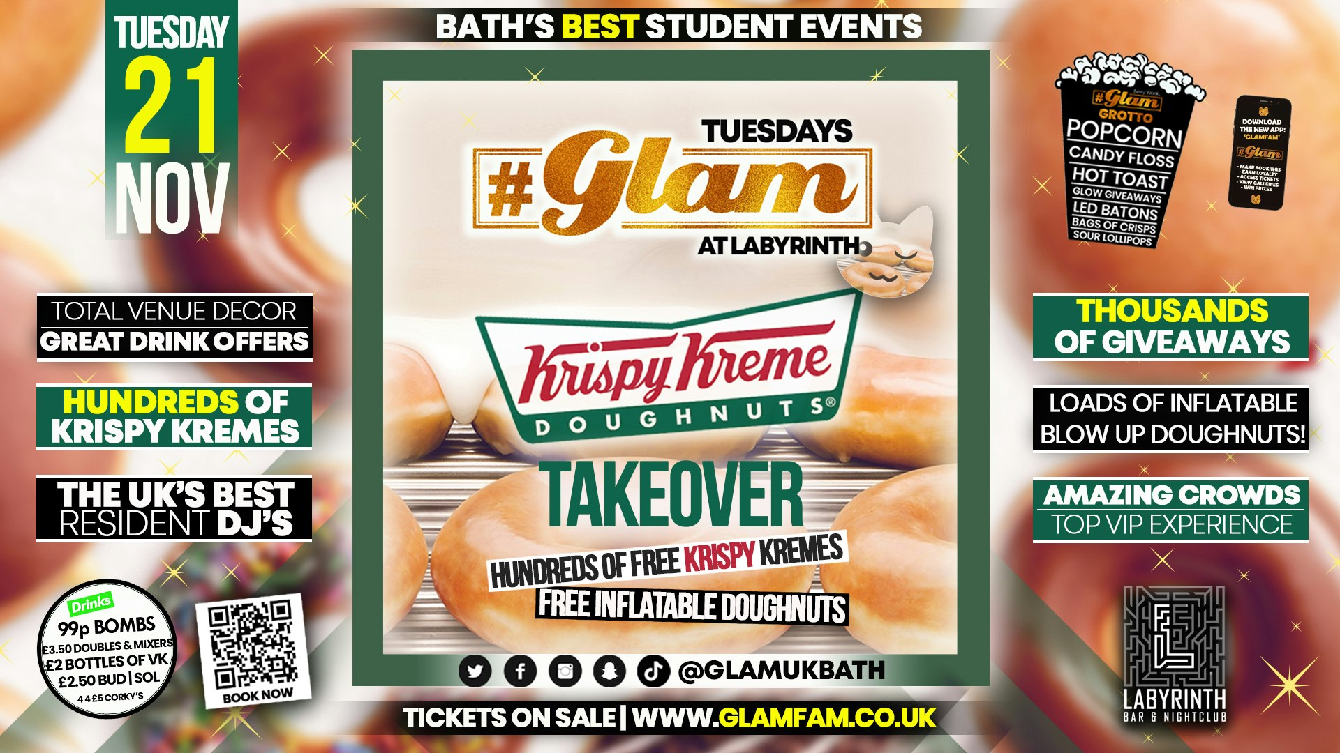 TONIGHT 🍩 Glam – Kripsy Kreme Takeover – Bath’s Best Student Events! 🍩