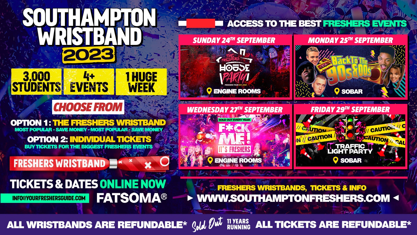 THE 2023 SOUTHAMPTON FRESHERS WRISTBAND – The Biggest Events of Southampton Freshers 2023 🎉 – 3 Event Wristband Available ⚠️