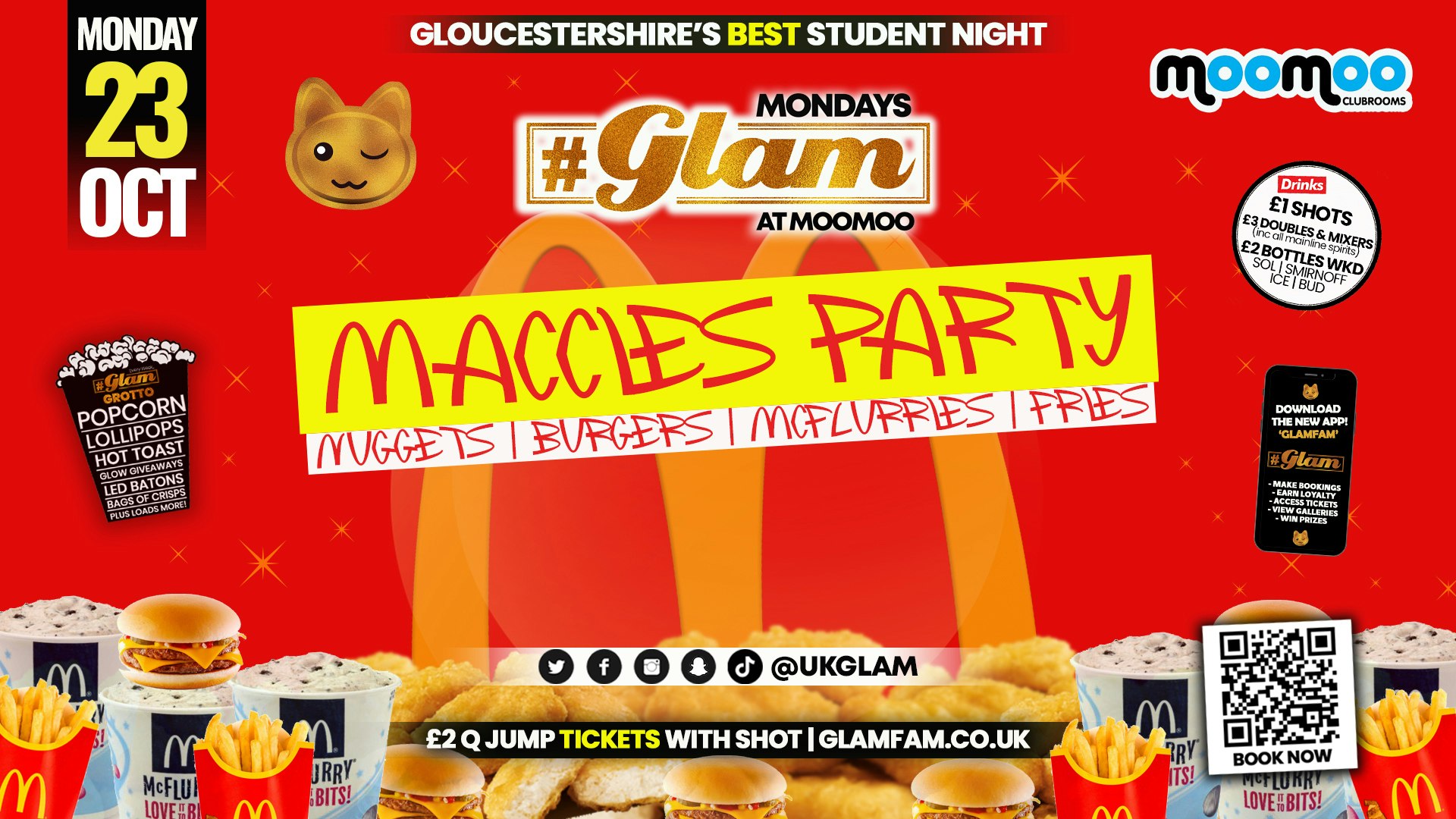 😋 TONIGHT 😋 Glam Cheltenham – Maccies Takeover! – Gloucestershire’s Best Student Events